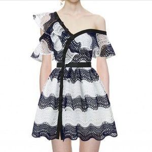 Self portrait one shoulder asymmetry lace mini dress - US size2